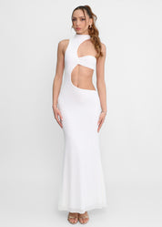 NADENE - vestito lungo bianco con taglio in vita