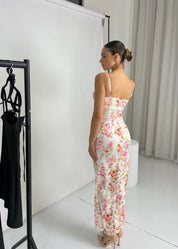 AMANDA - vestito midi tubino in satin con stampa floreale