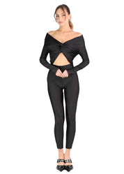 JULIA - tuta jumpsuit effetto lucido con scollo Bardot