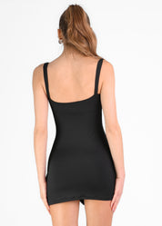 DARIA - vestito mini nero con scollo effetto corpetto in pizzo nero