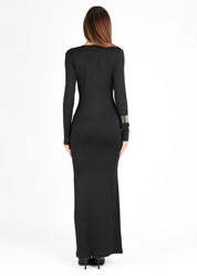 TARNA - vestito nero lungo con scollatura profonda