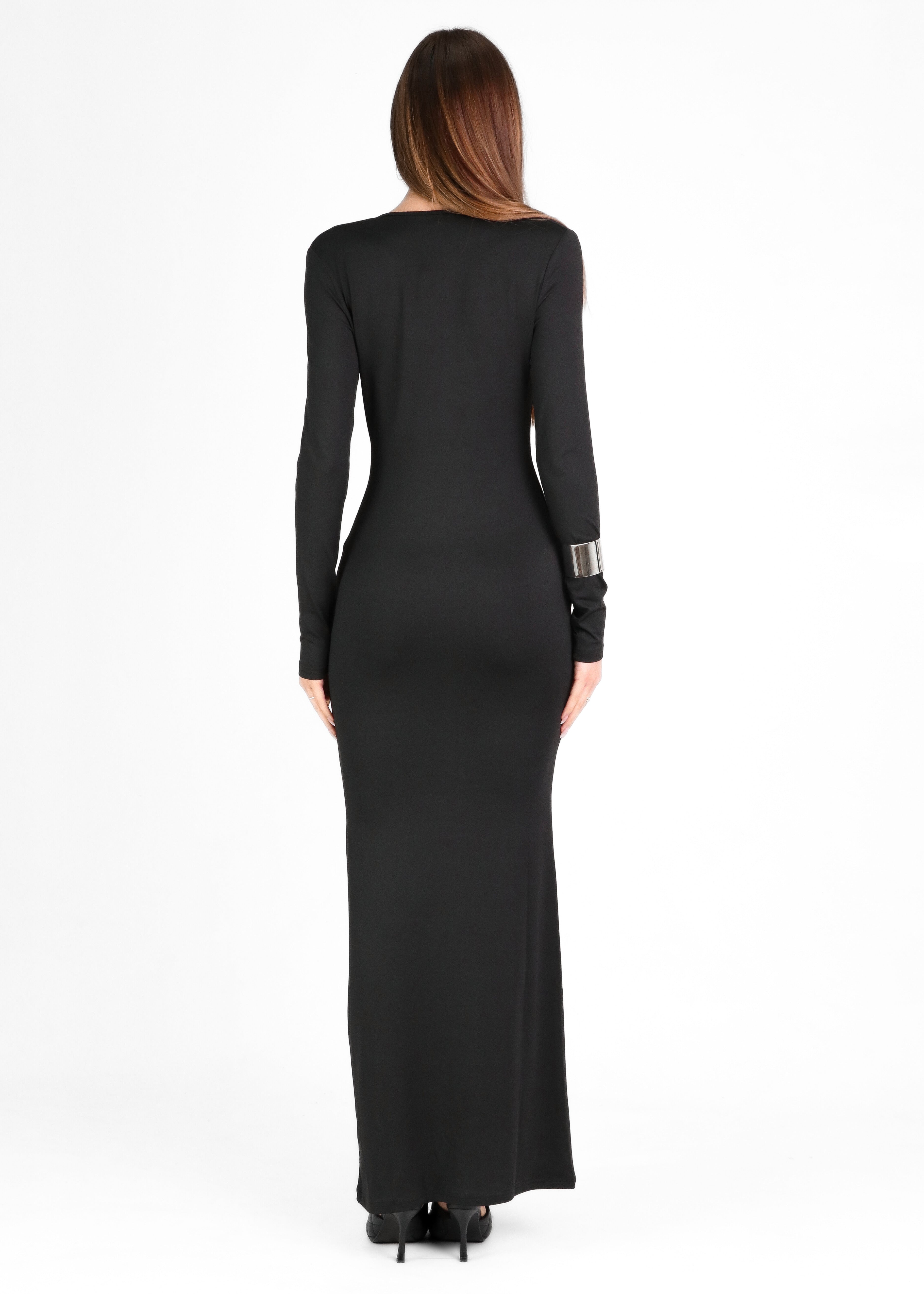 TARNA - vestito nero lungo con scollatura profonda