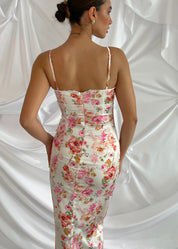 AMANDA - vestito midi tubino in satin con stampa floreale