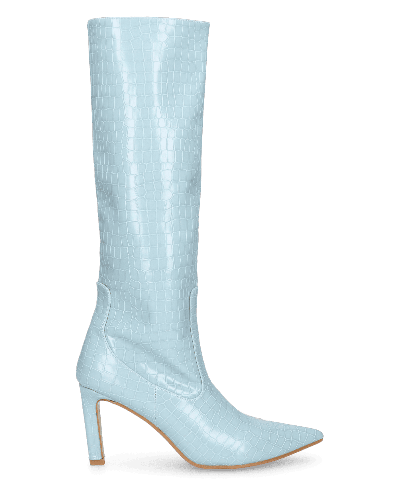 CAROLINE - stivale alto con tacco in azzurro coccodrillo