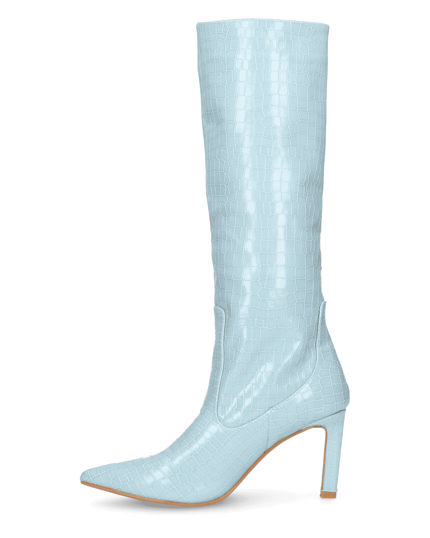 CAROLINE - stivale alto con tacco in azzurro coccodrillo