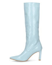CAROLINE - stivale alto con tacco in azzurro coccodrillo