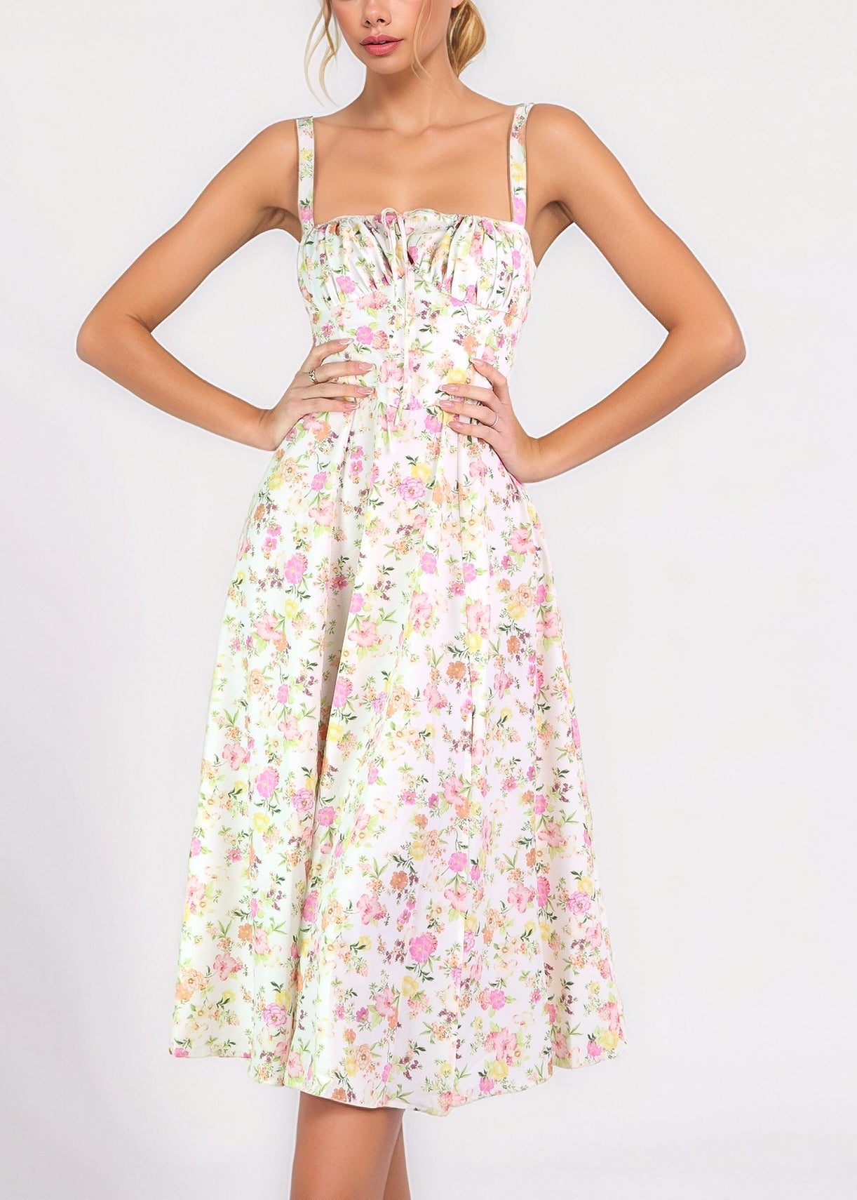 ORNELLA - vestito midi ambio con fantasia bianca a fiorellini