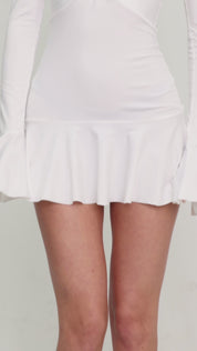 BELLE - vestito mini bianco con scollo a v a maniche lunghe