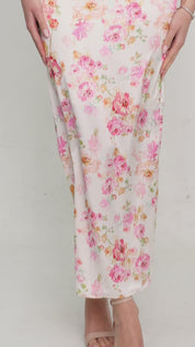 AMANDA - vestito midi tubino in satin con stampa floreale