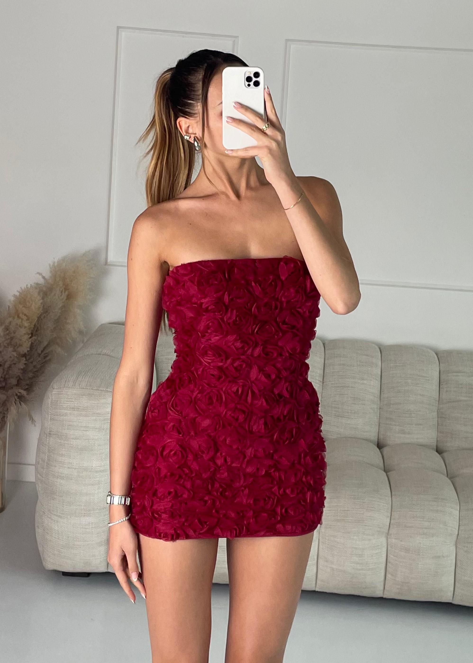 ROSIE - mini dress a fascia con applicazione rose