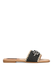 ROZENN - ciabattine beige con fascia nera ricamata e gemme