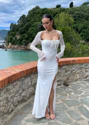 SOLEA - vestito bianco lungo con maniche in pizzo