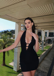 VIRGY - vestito corto scollato in pizzo nero