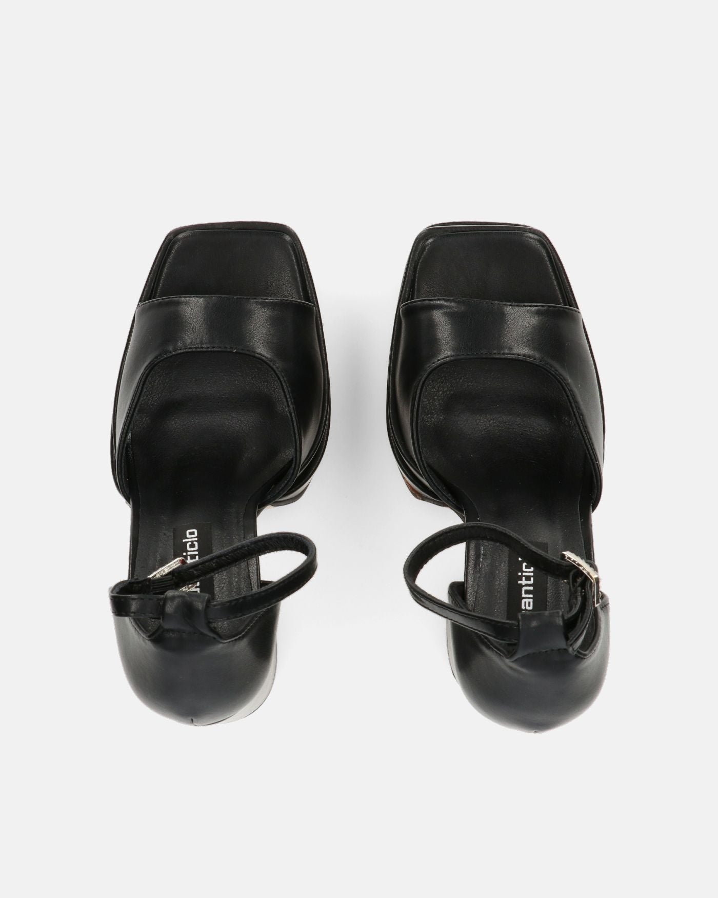 AVA - sandali con tacchi alti in ecopelle nera e gemme nel cinturino