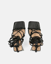 NURAY - sandales à talons hauts en éco-cuir noir avec lacets