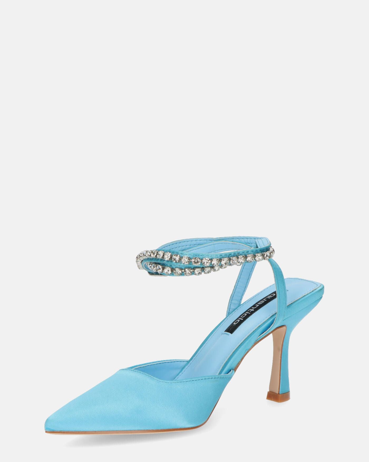 DORIS - scarpe con tacco il lycra azzurro e gemme sul cinturino