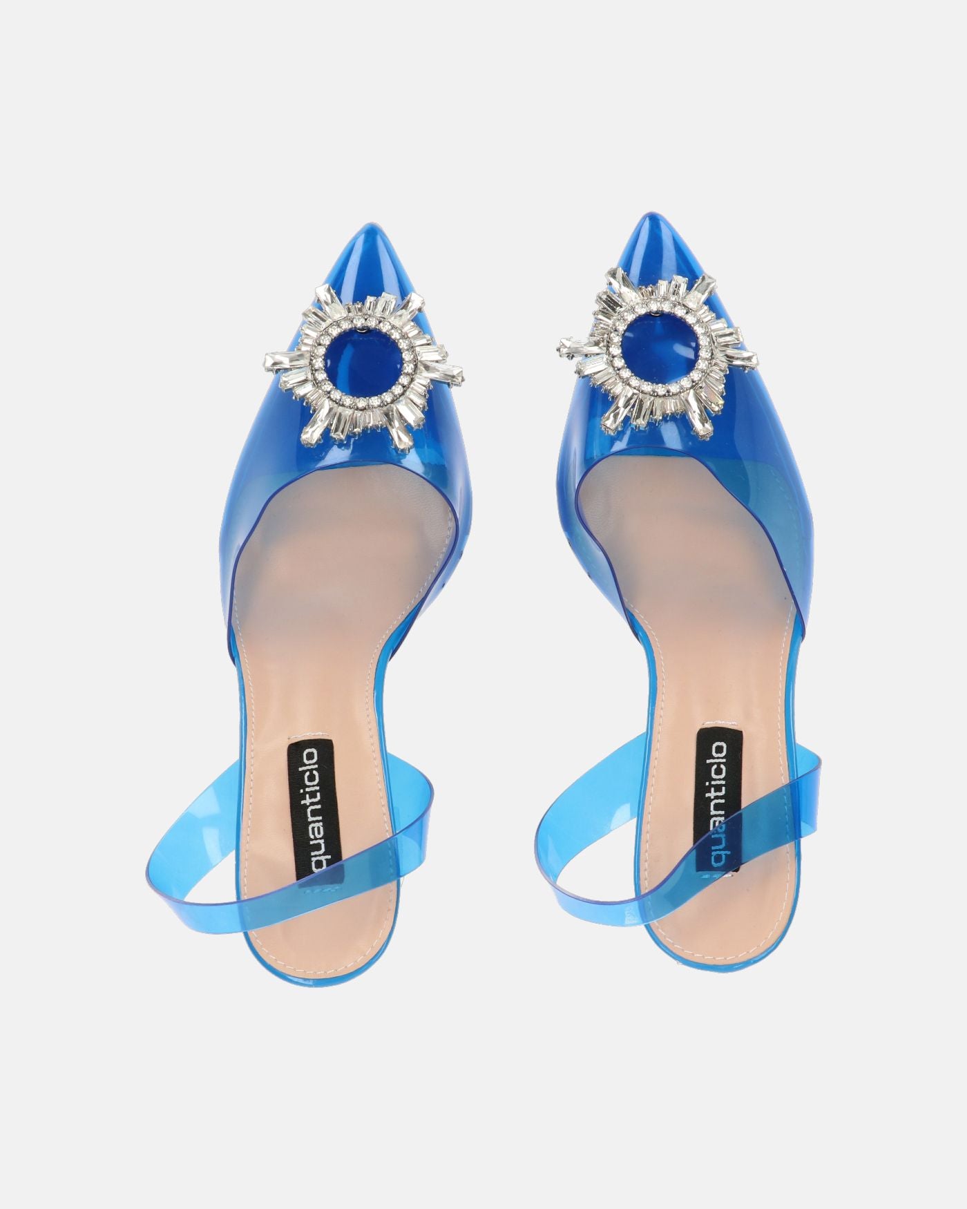 KENAN - scarpe in perspex blu con decorazione di gemme in punta