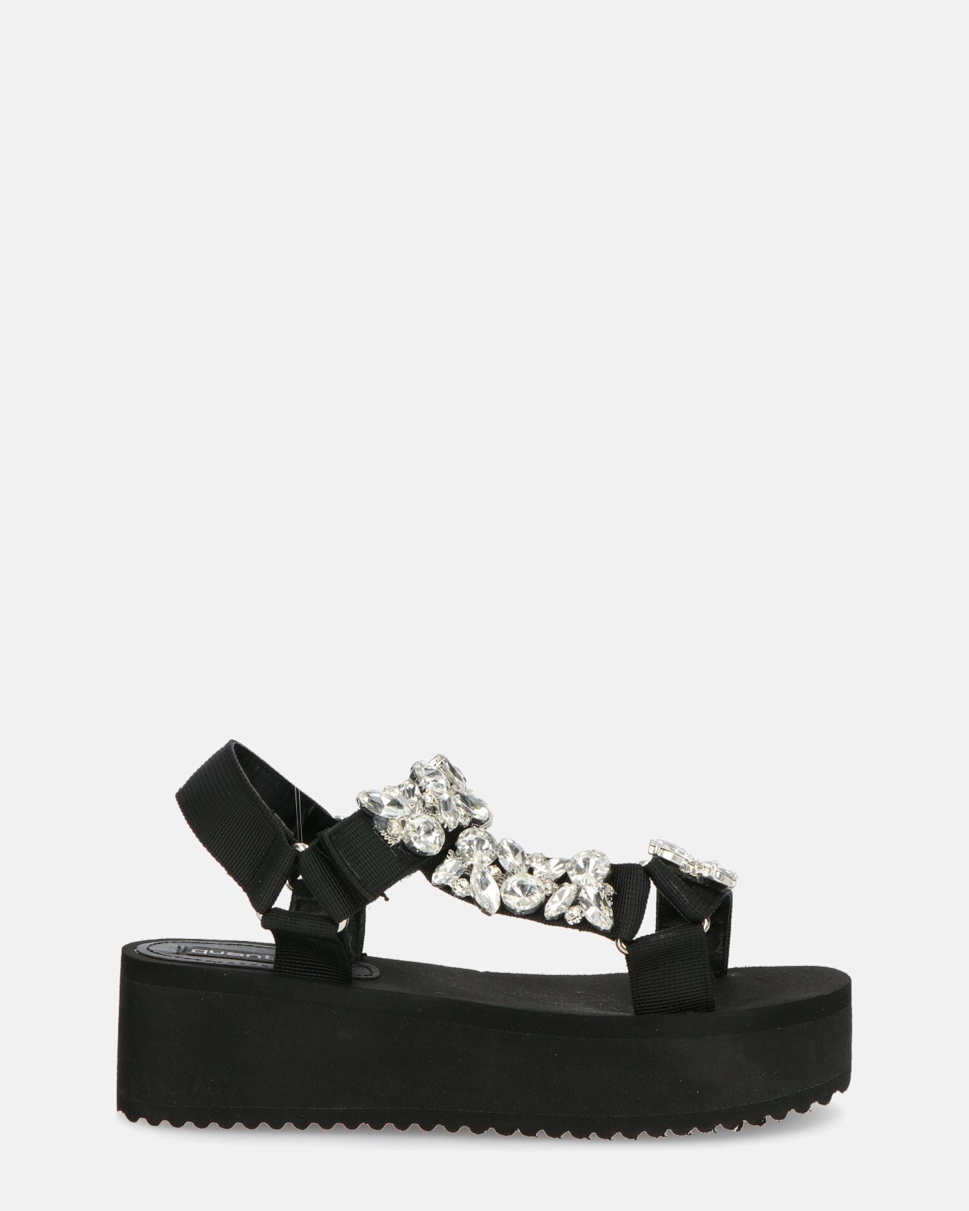 LIZIE - sandalo con plateau in camoscio nero e gemme