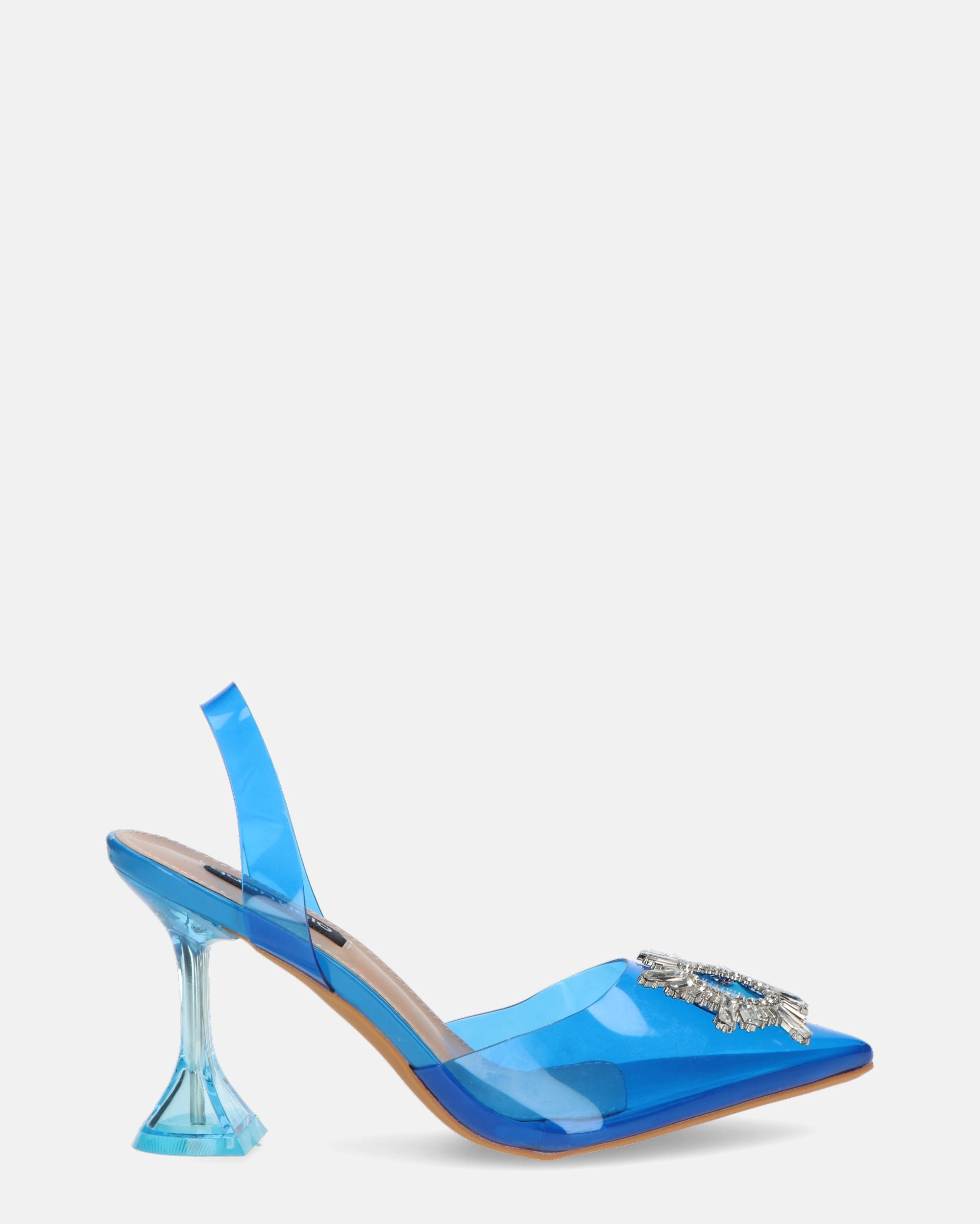 KENAN - scarpe in perspex blu con decorazione di gemme in punta