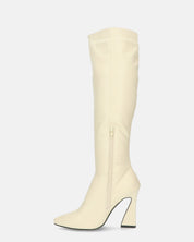 KELLY - stivale alto beige con cerniera laterale