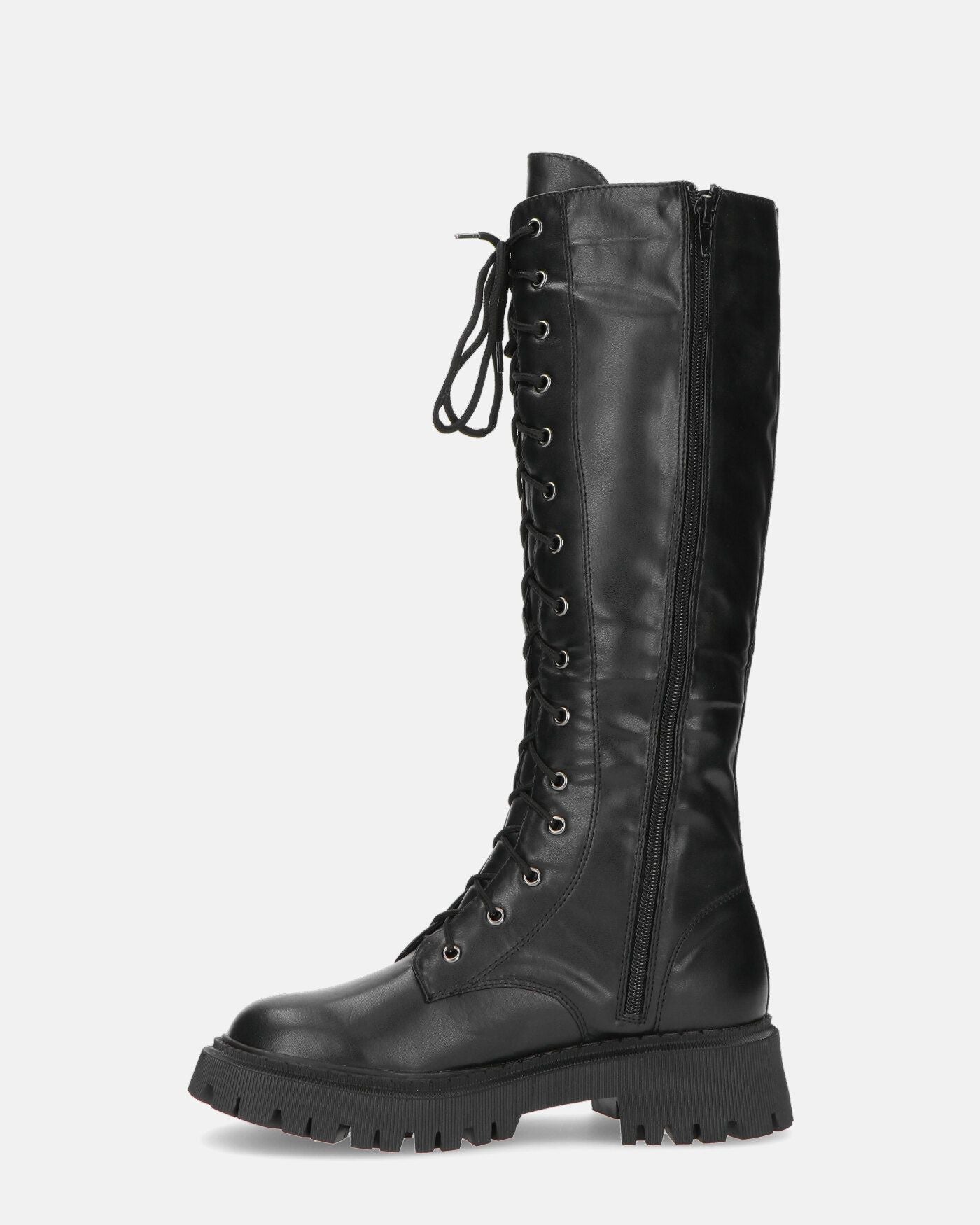 ELLE - stivale in ecopelle nera con lacci