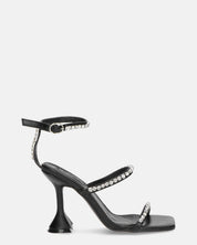 TAHLA - sandalo nero con tacco e gemme argentate