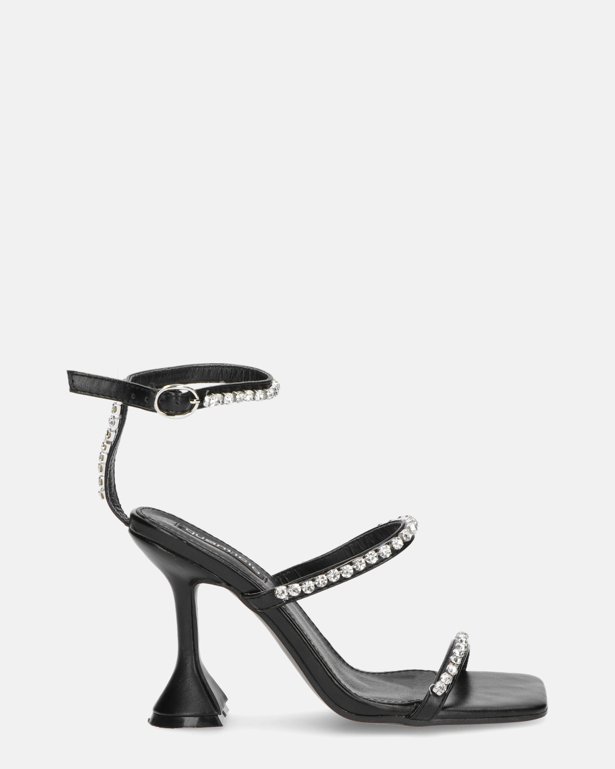 TAHLA - sandalo nero con tacco e gemme argentate