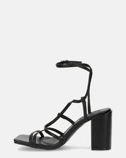 OKSANA - sandali con tacco e cinturino in ecopelle nera