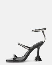 TAHLA - sandalo nero con tacco e gemme argentate