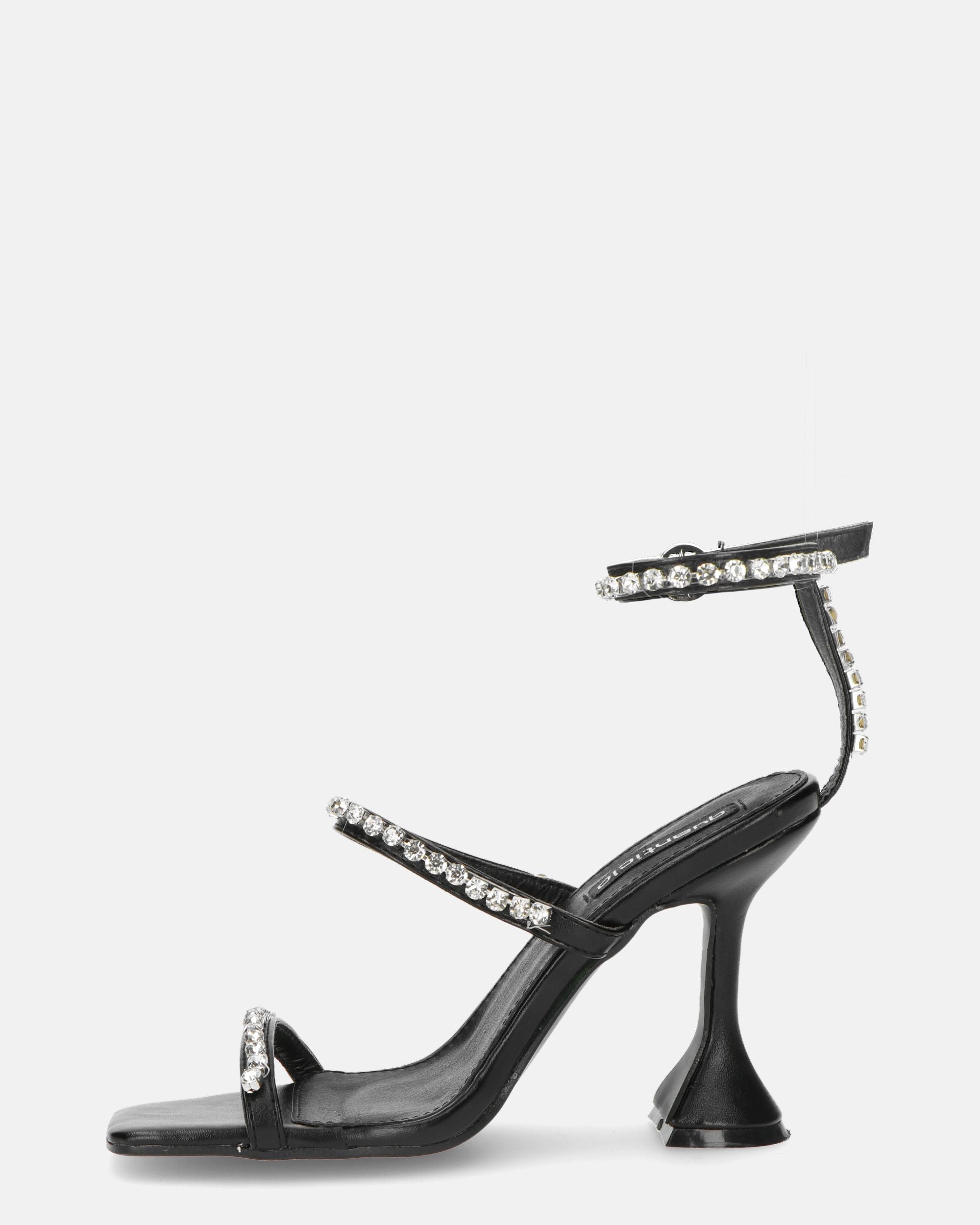 TAHLA - sandalo nero con tacco e gemme argentate