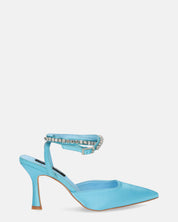 DORIS - scarpe con tacco il lycra azzurro e gemme sul cinturino