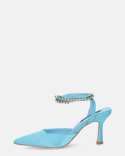 DORIS - scarpe con tacco il lycra azzurro e gemme sul cinturino