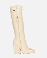 DEVA - stivali alti beige con cerniere e tacco squadrato