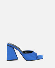 MILEY - sandali in raso blu con tacco squadrato