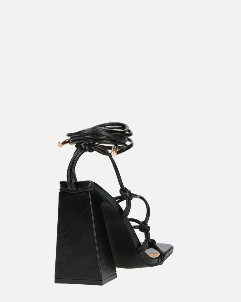 NURAY - sandales à talons hauts en éco-cuir noir avec lacets