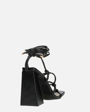 NURAY - sandales à talons hauts en éco-cuir noir avec lacets