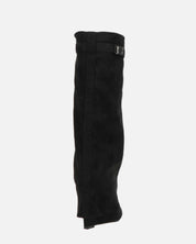 FLAVIA - stivale alto in camoscio nero con risvolto e cerniera