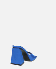 MILEY - sandali in raso blu con tacco squadrato