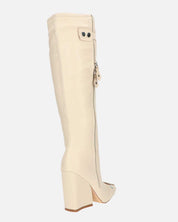 DEVA - stivali alti beige con cerniere e tacco squadrato