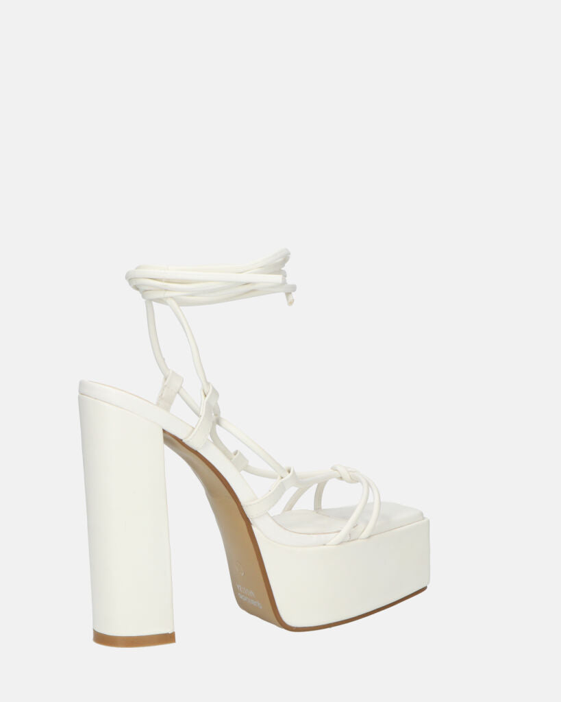 NADITZA - sandali con tacco alto e lacci in ecopelle bianca