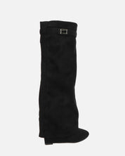 FLAVIA - stivale alto in camoscio nero con risvolto e cerniera