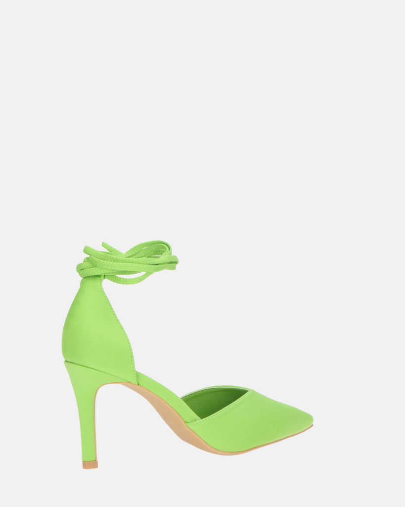 MAURA - tacchi a spillo a punta con lacci in lycra verde mela