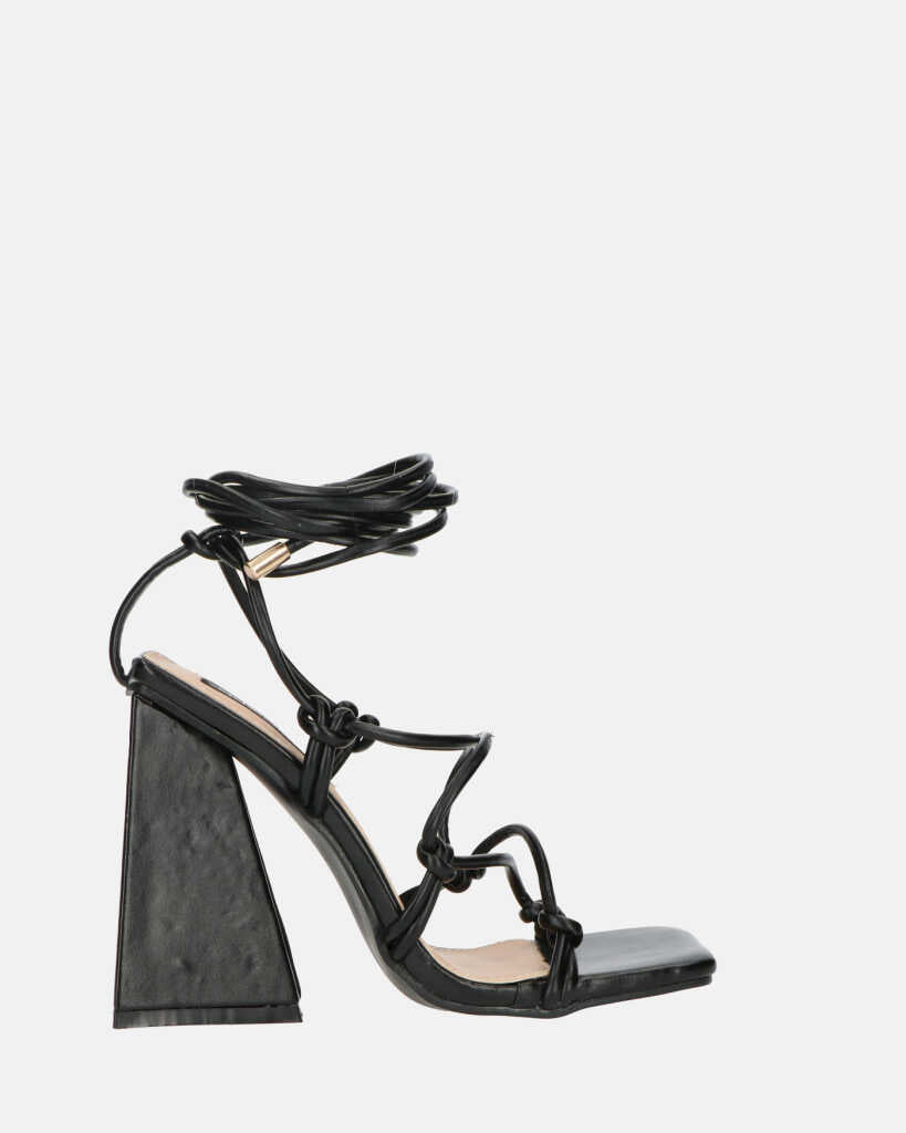 NURAY - sandales à talons hauts en éco-cuir noir avec lacets