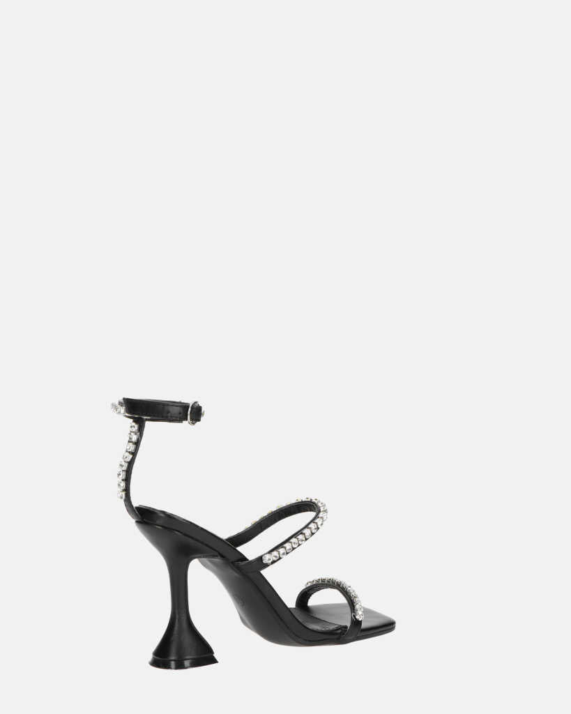 TAHLA - sandalo nero con tacco e gemme argentate