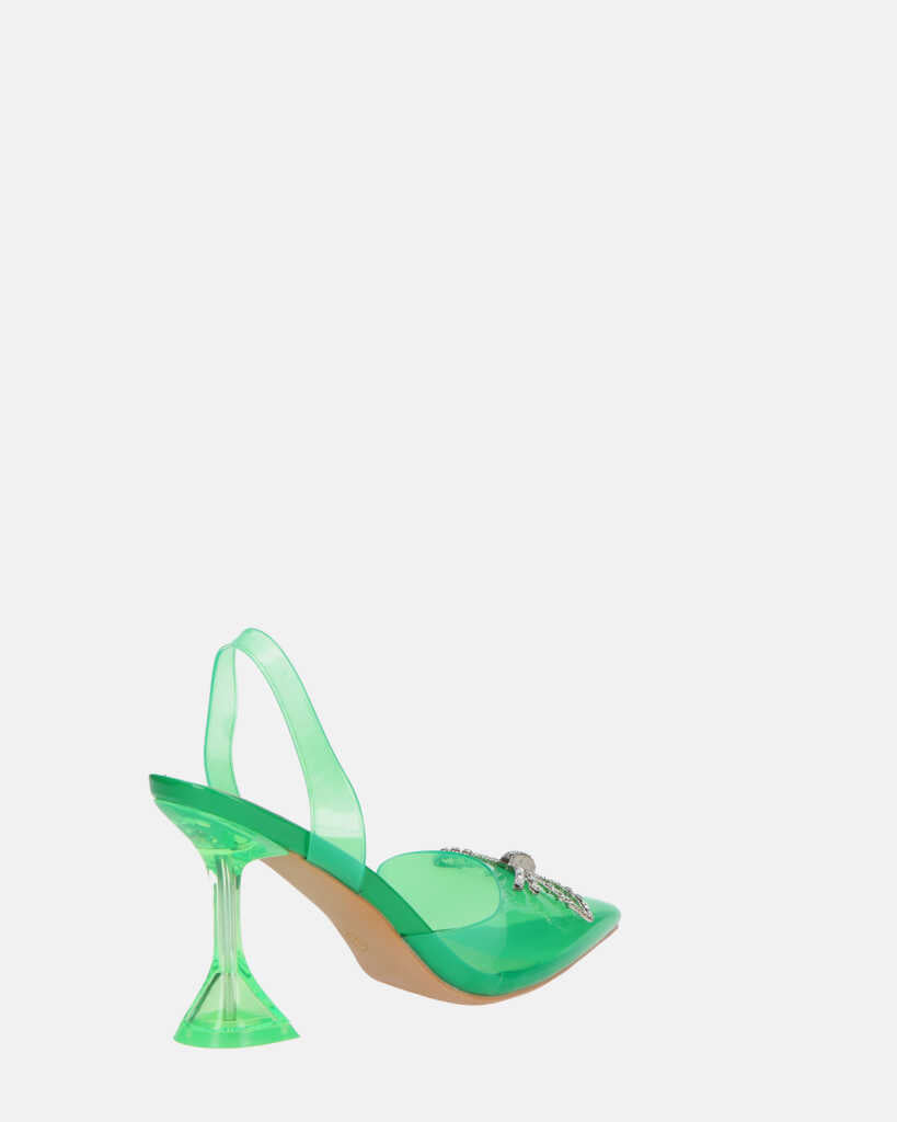 CONSUELO - tacchi in perspex verdi con decorazioni in punta