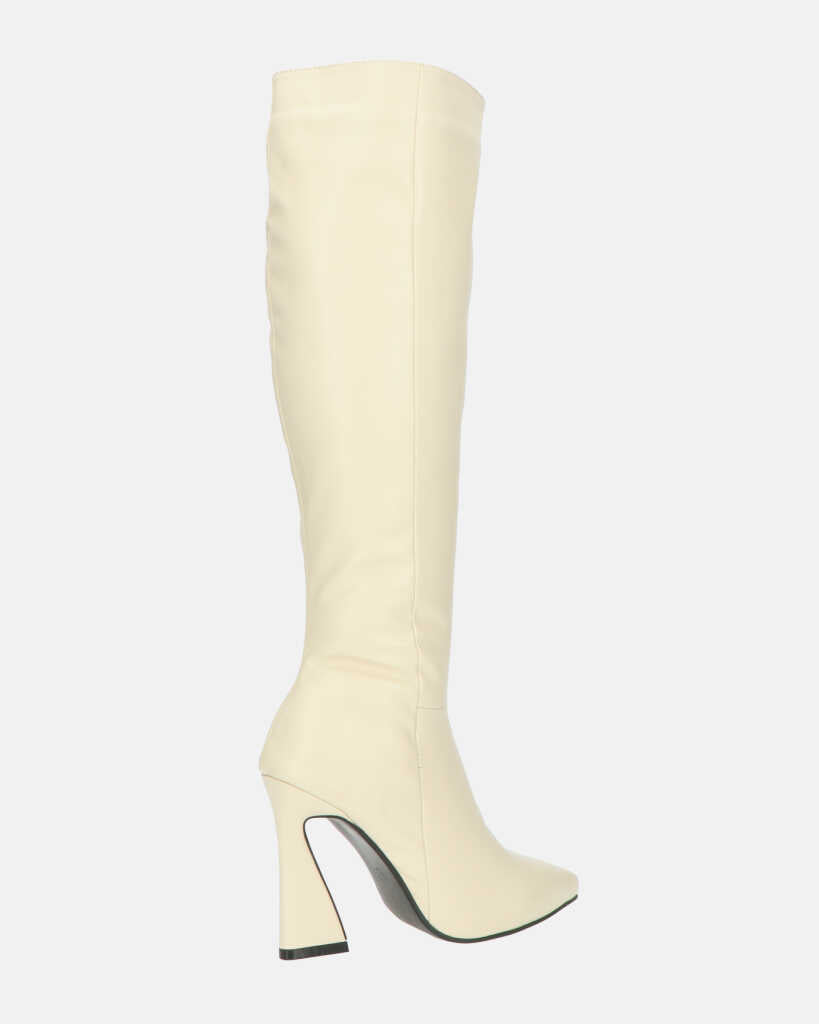 KELLY - stivale alto beige con cerniera laterale