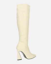 KELLY - stivale alto beige con cerniera laterale