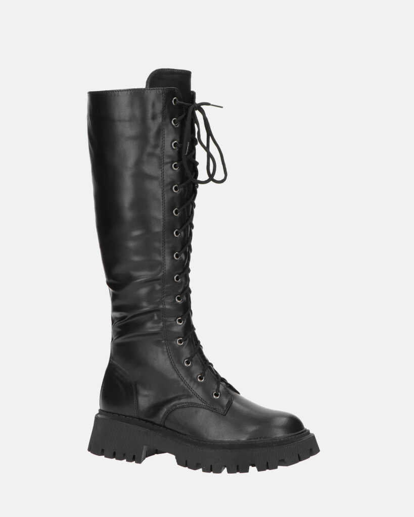 ELLE - stivale in ecopelle nera con lacci