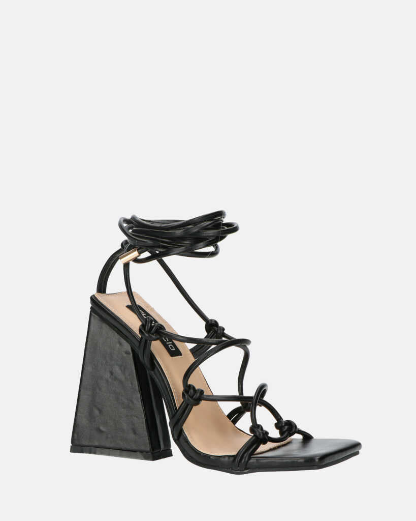 NURAY - sandales à talons hauts en éco-cuir noir avec lacets