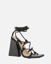 NURAY - sandales à talons hauts en éco-cuir noir avec lacets